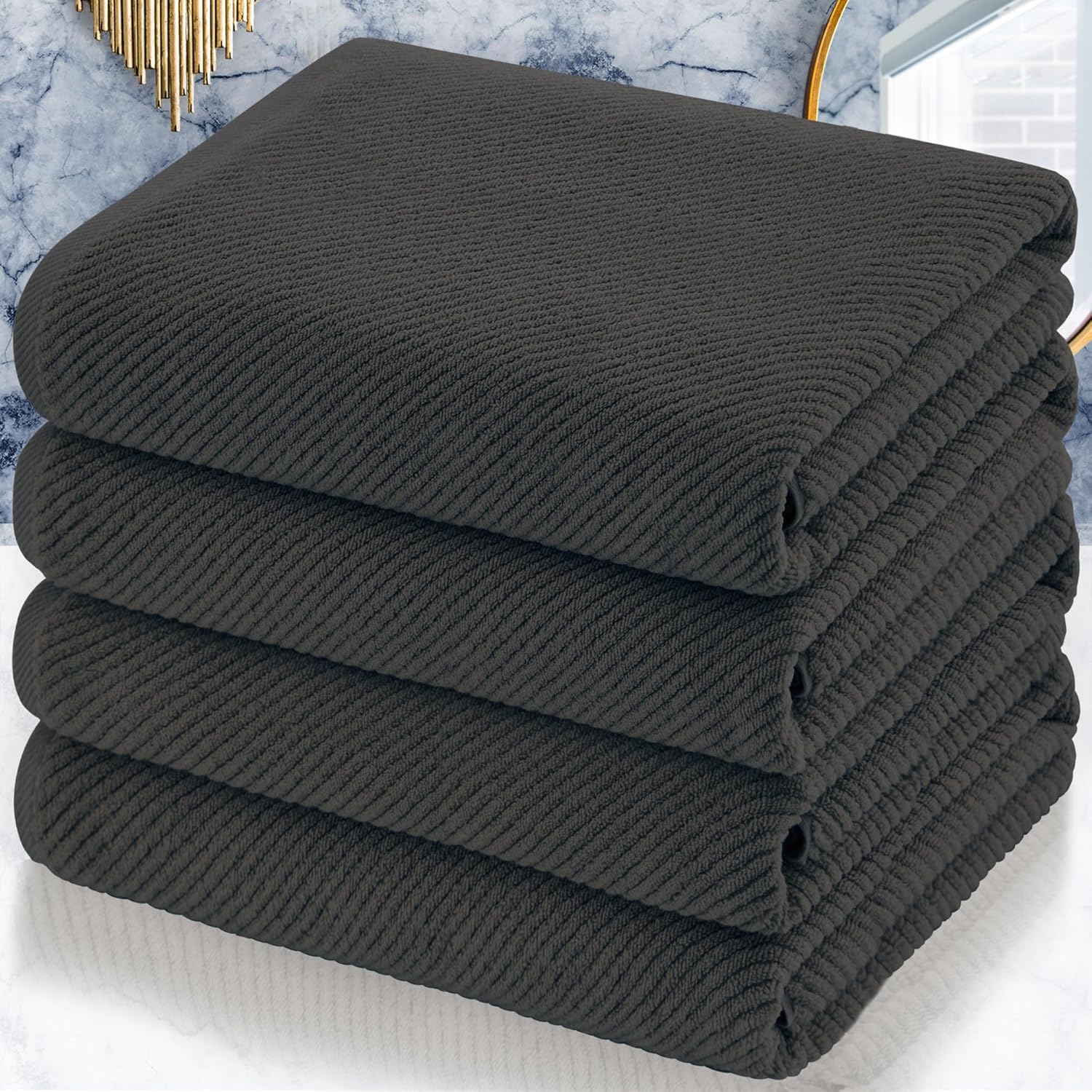 Luxury 100% Cotton Grey Bath Towels Set - Soft & Quick Dry