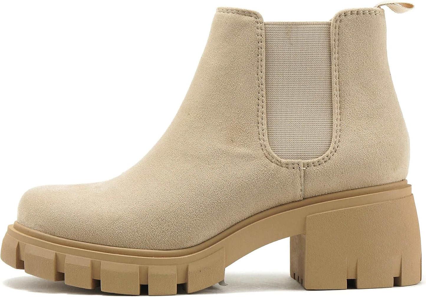 Soda PIONEER Women Lug Sole Mid Heel Chelsea Ankle Bootie