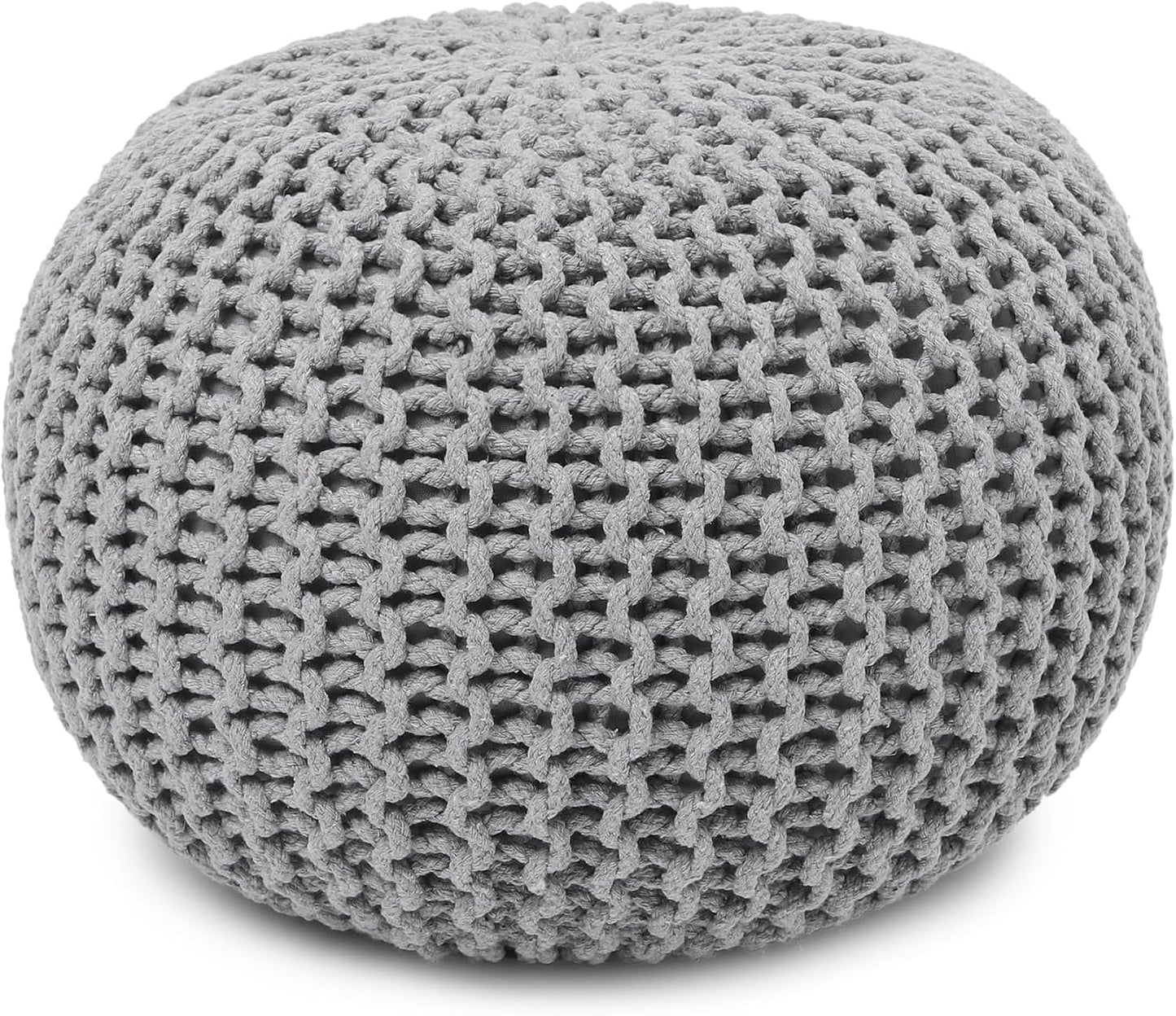 Round Boho Pouf Ottoman - Stylish Cable Knitted Footrest