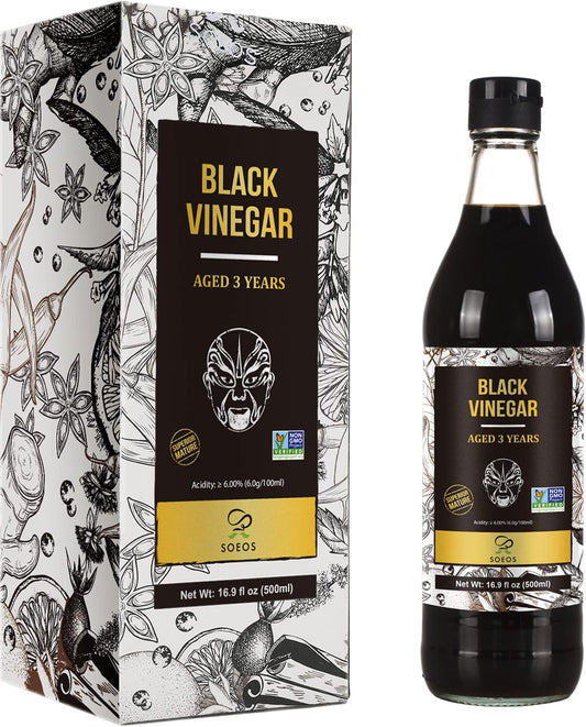 Soeos 3 Years Aged Black Vinegar 16.9 fl oz - Naturally Fermented