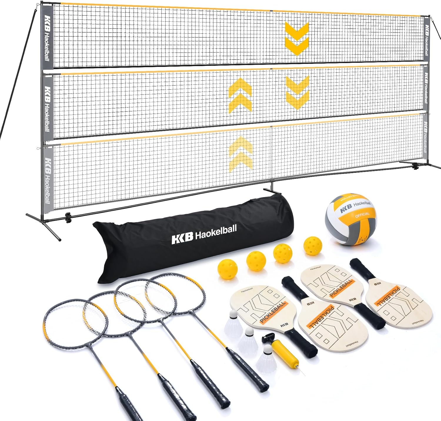 Haokelball 22FT Portable Pickleball Badminton Volleyball Net Set