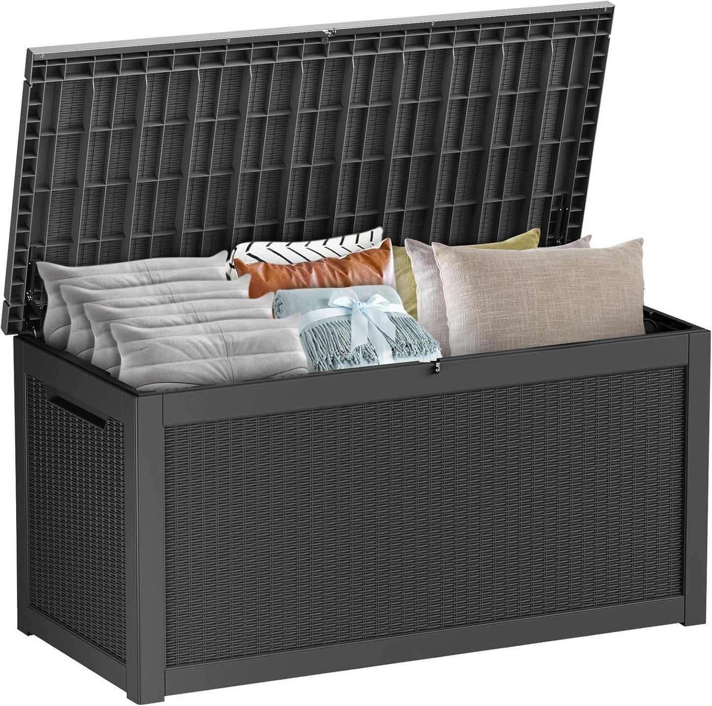 320 Gallon Waterproof Black Deck Box for Outdoor Storage Needs