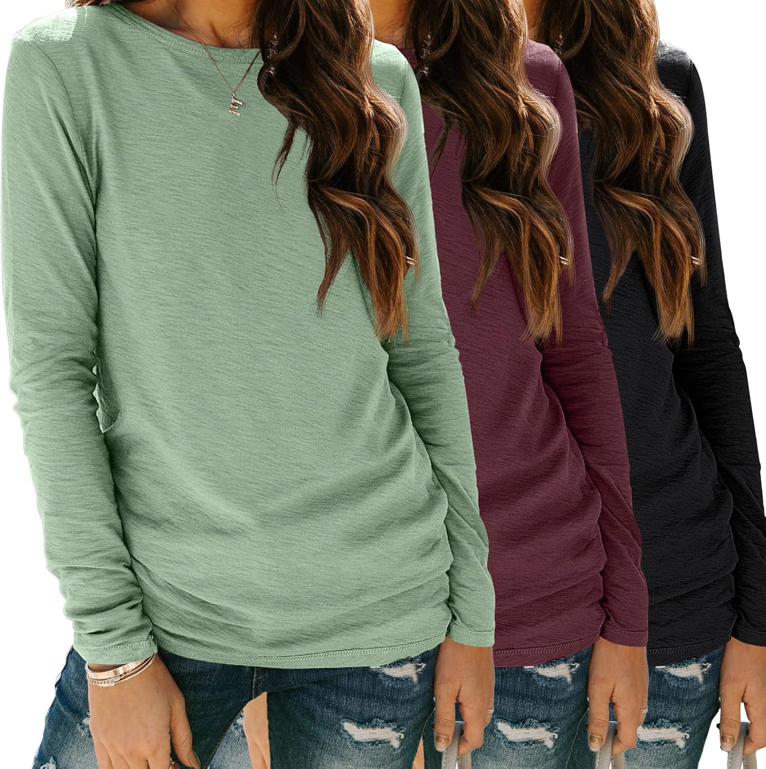 Womens 3 Packs Long Sleeve Shirts for Fall Fashion and Comfort