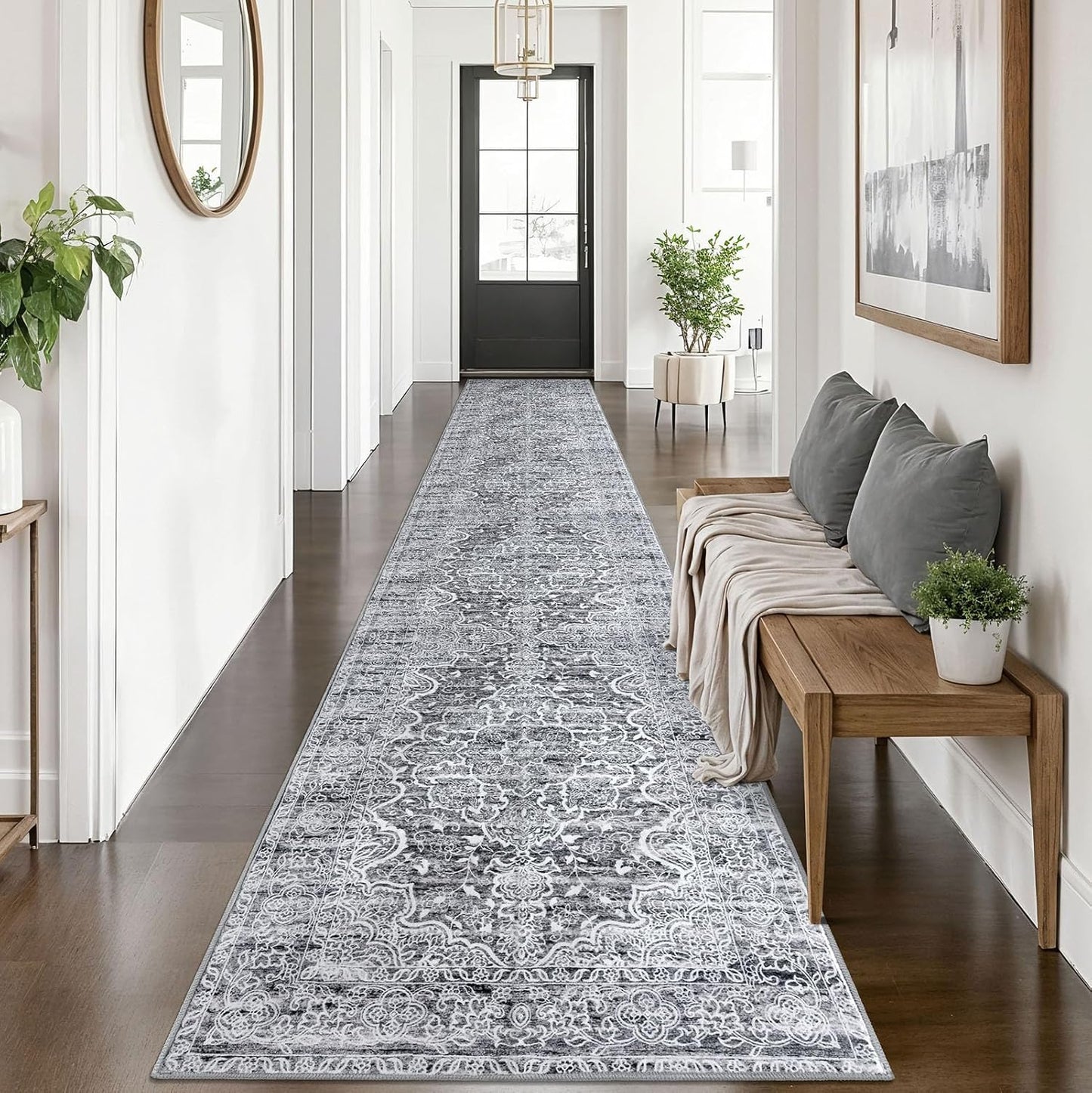 KUTA Vintage Floral Washable Runner Rug 2.6x14 for Home Decor