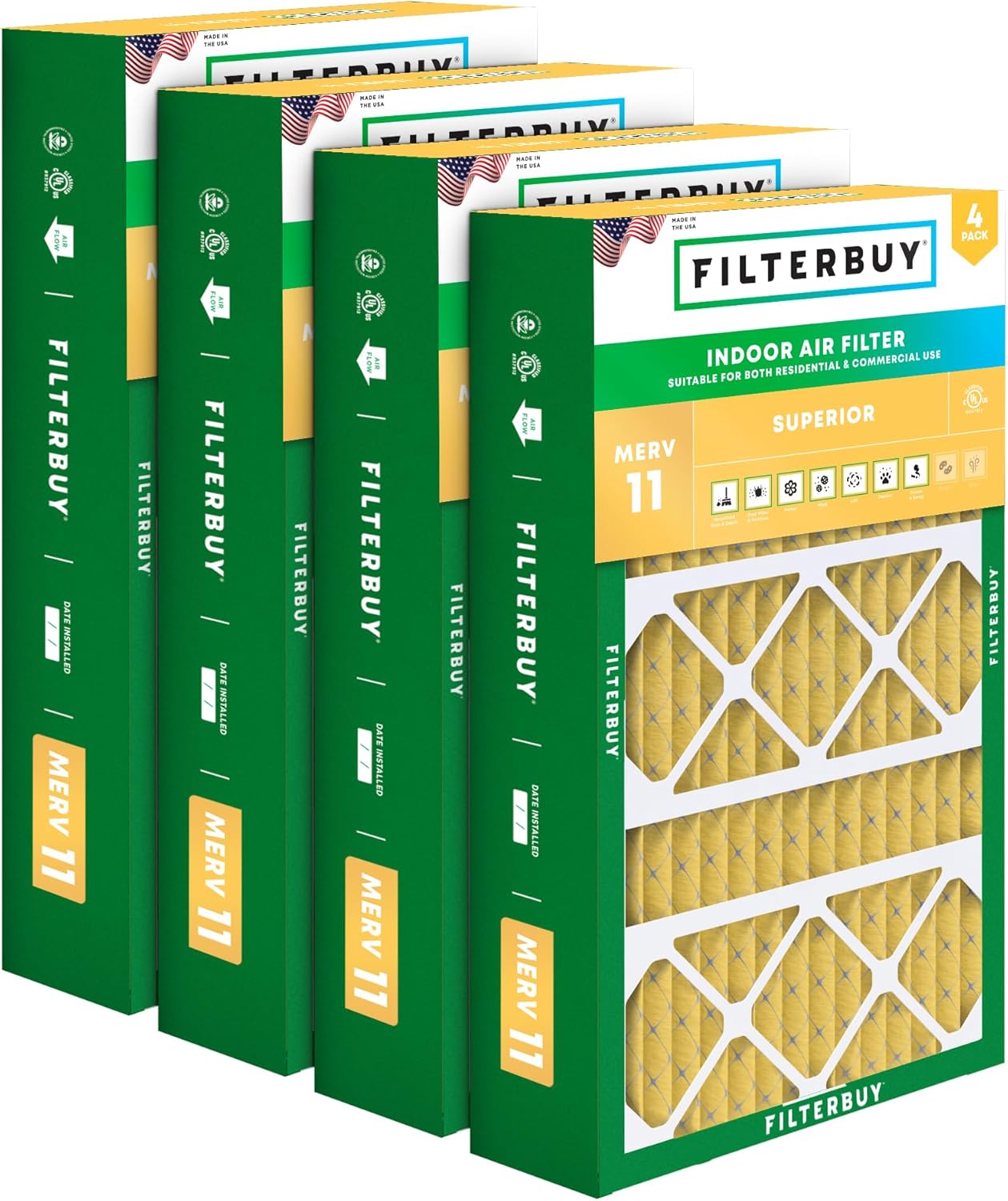 17x26x4 Air Filter MERV 11 for Allergen Defense - 4-Pack