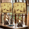 Rustic Farmhouse Antlers Table Lamp Set of 2 - Dual USB Nightlight