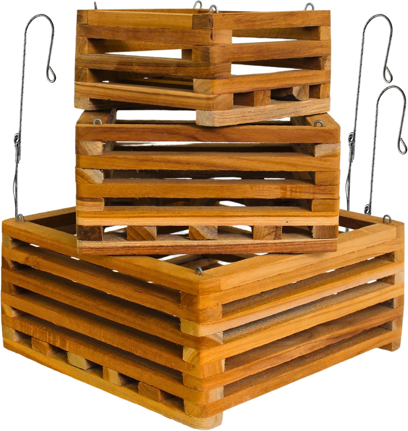 3 Strong Handmade Wooden Hanging Orchid Baskets for Outdoors