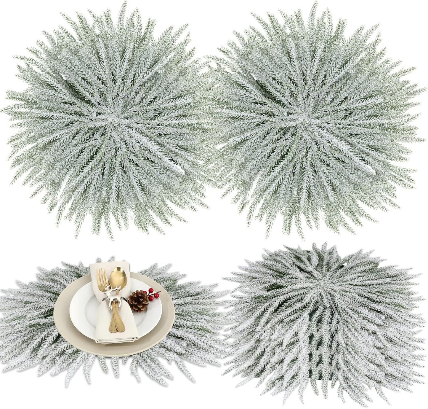 6 Pcs Christmas Frost Pine Placemats for Holiday Table Decor