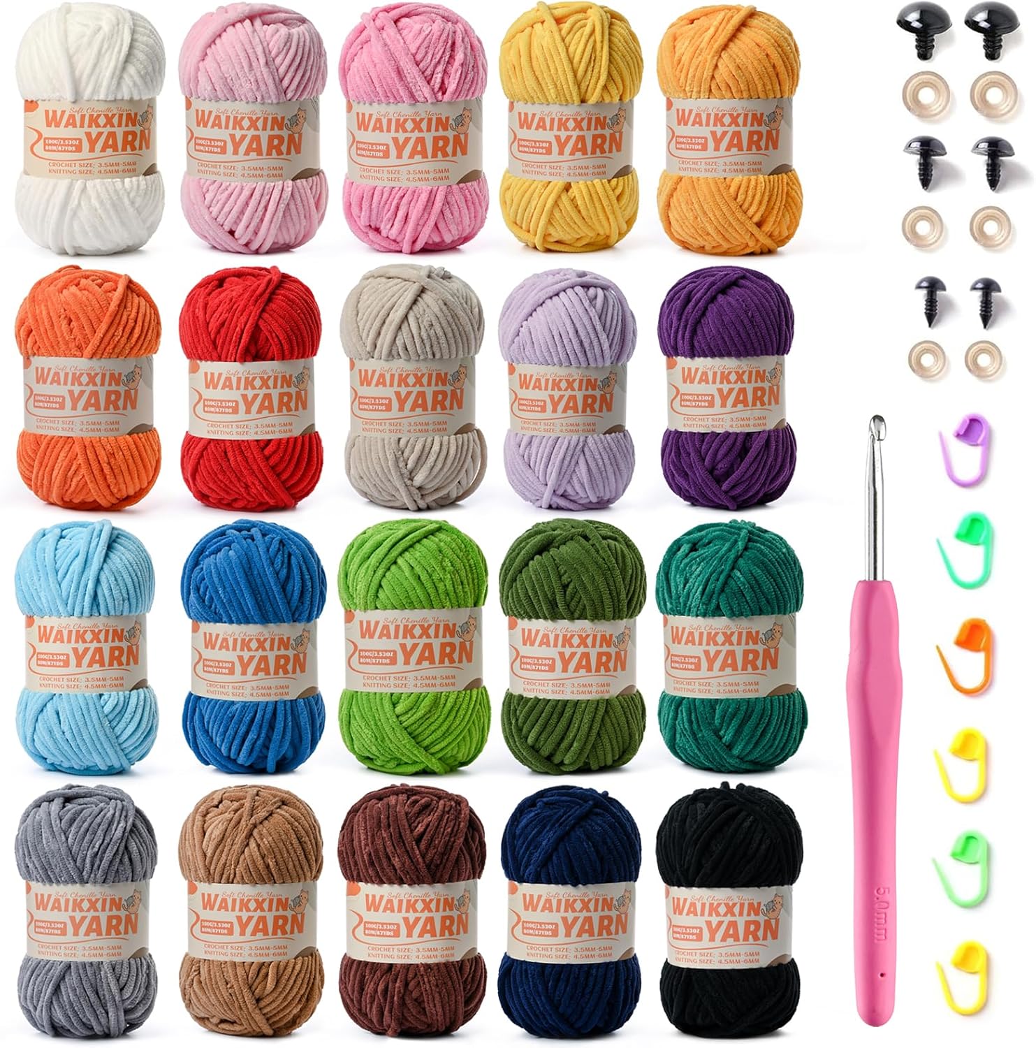 20 Pack Multicolor Super Soft Chunky Chenille Yarn for Crafting