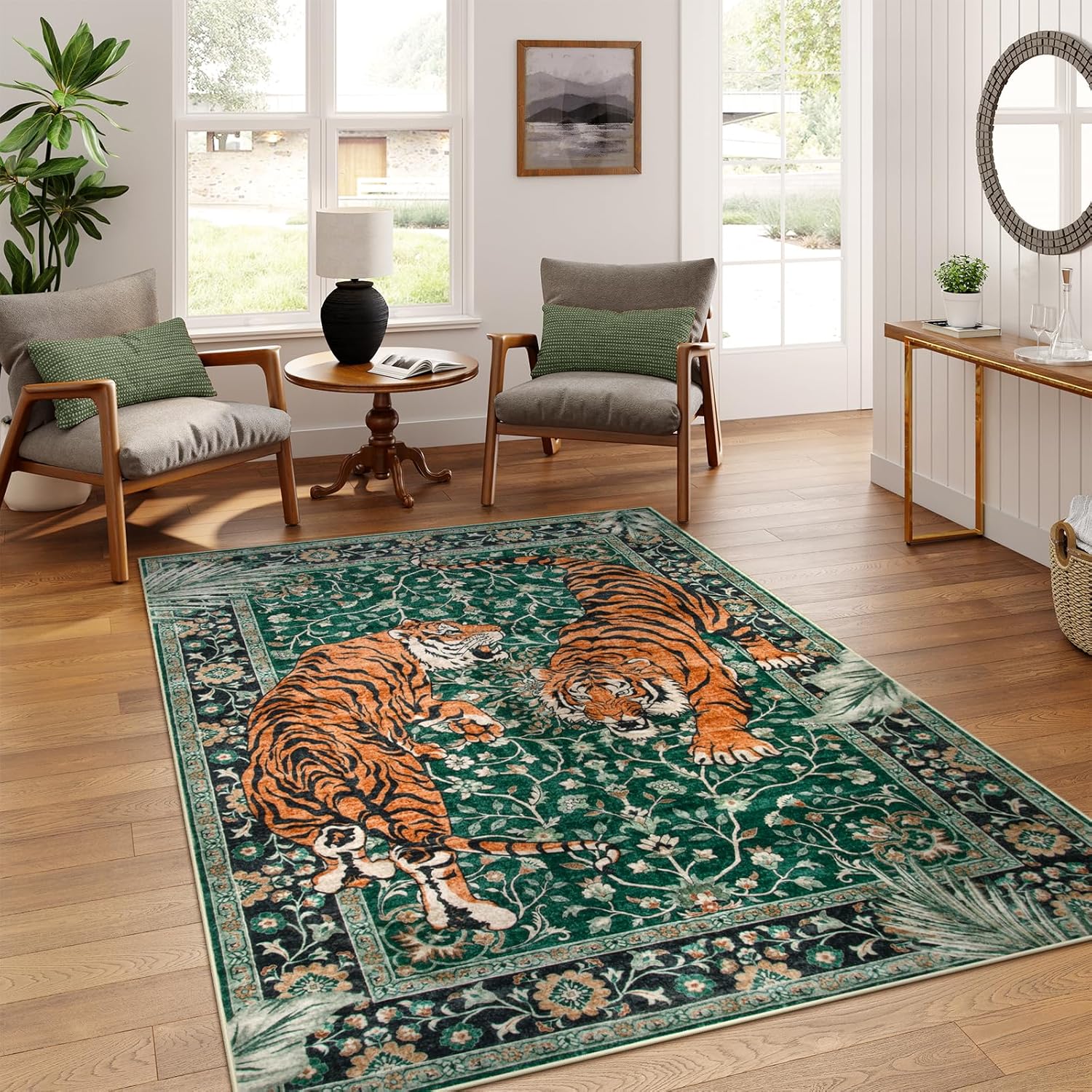 Moynesa Tiger 5x7 Area Rug - Soft, Washable, Non-Slip Design
