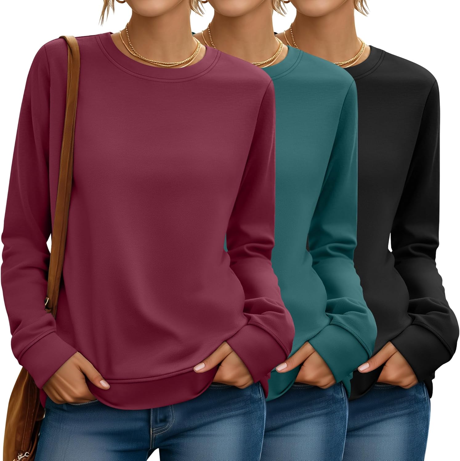 Riyiper 3 Pack Women's Long Sleeve Sweatshirts for Fall Style