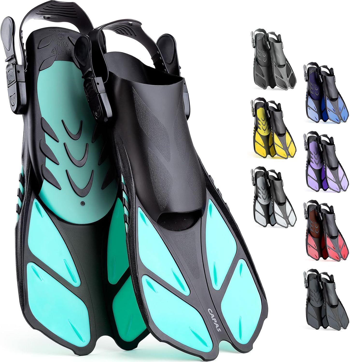 CAPAS Snorkel Fins for Adults and Kids - Adjustable Swim Fins