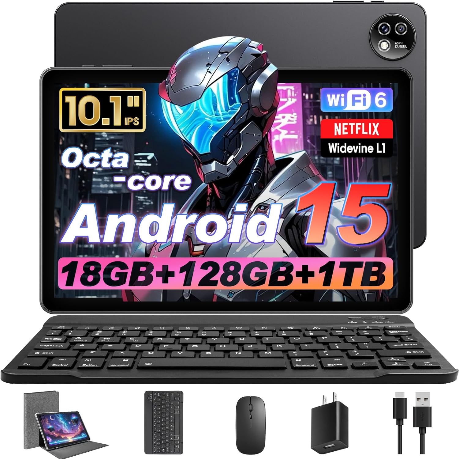 Raemond Android 15 Tablet 10 Inch with Keyboard Mouse and More