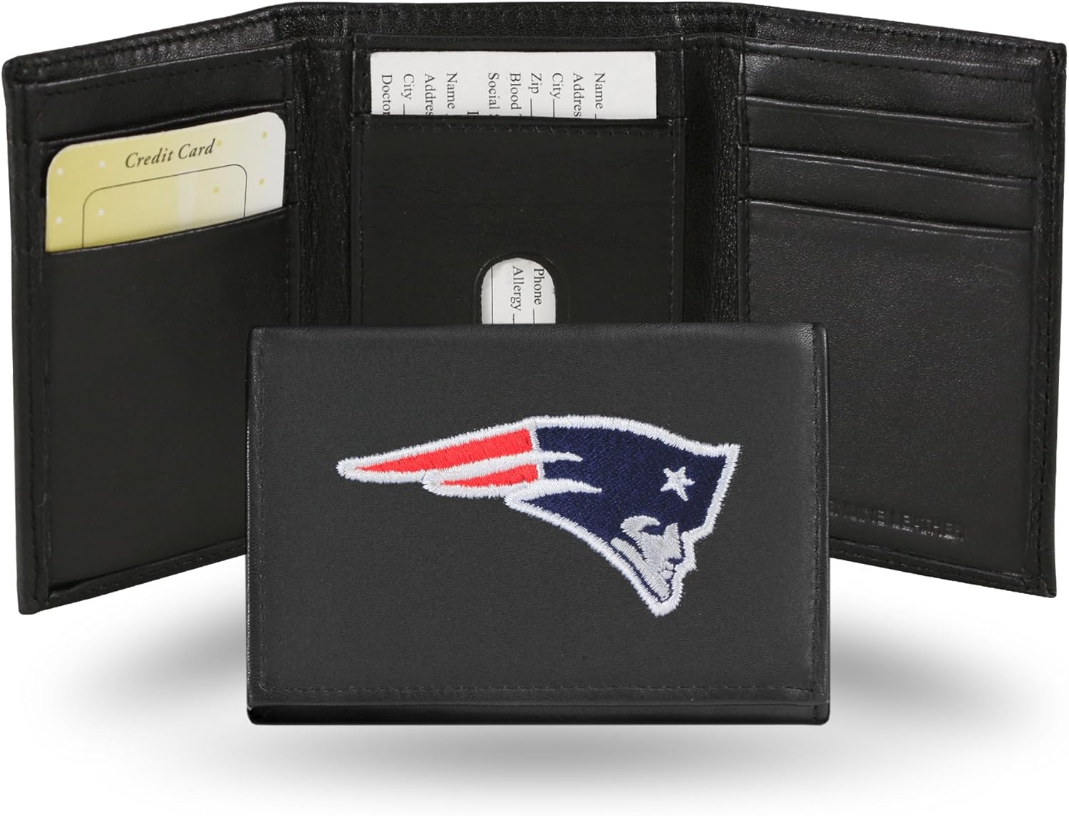 NFL Embroidered Genuine Leather Tri-fold Wallet - Slim Design
