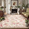 Vintage Floral 8x10 Area Rug - Soft, Machine Washable Beige