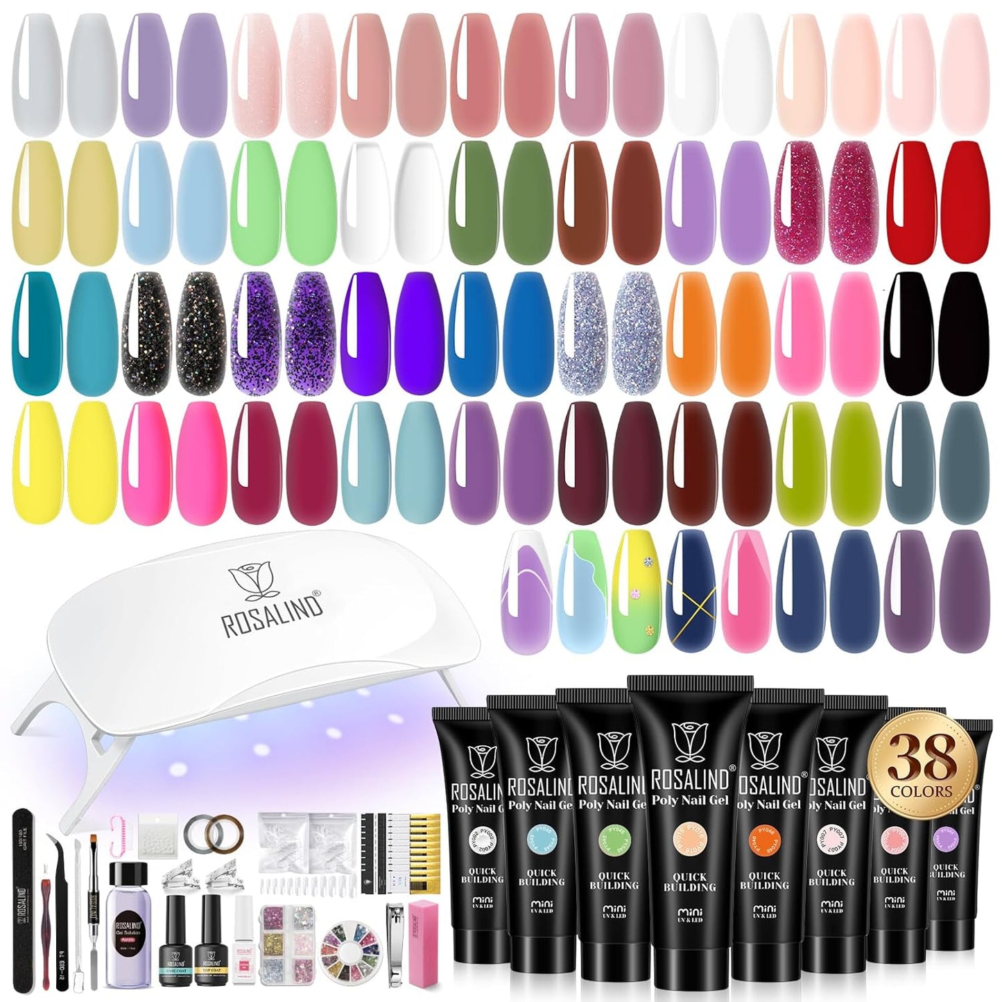 ROSALIND 38 Colors Poly Nail Gel Kit for Beginners and All Seasons