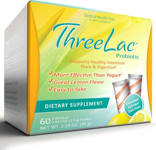 ThreeLac Lemon Probiotic Drink Mix for Digestive Health