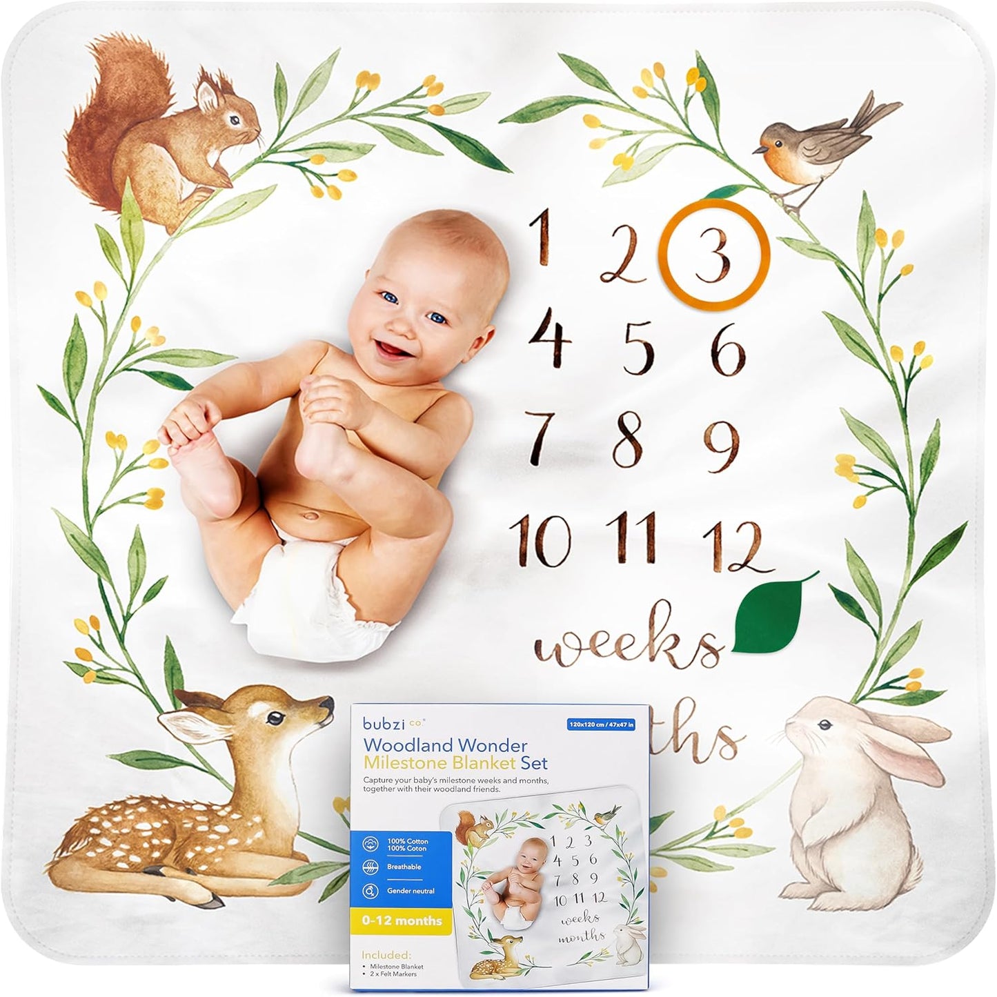 Bubzi Co Monthly Milestone Blanket: Capture Baby's First Year