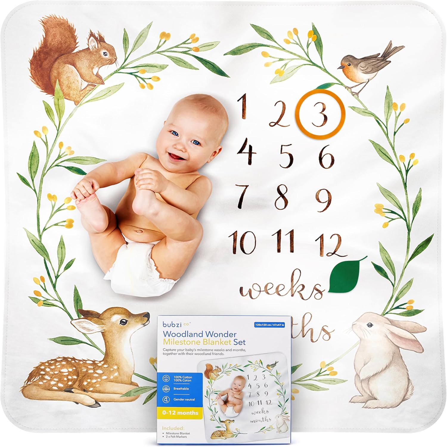 Bubzi Co Monthly Milestone Blanket: Capture Baby's First Year