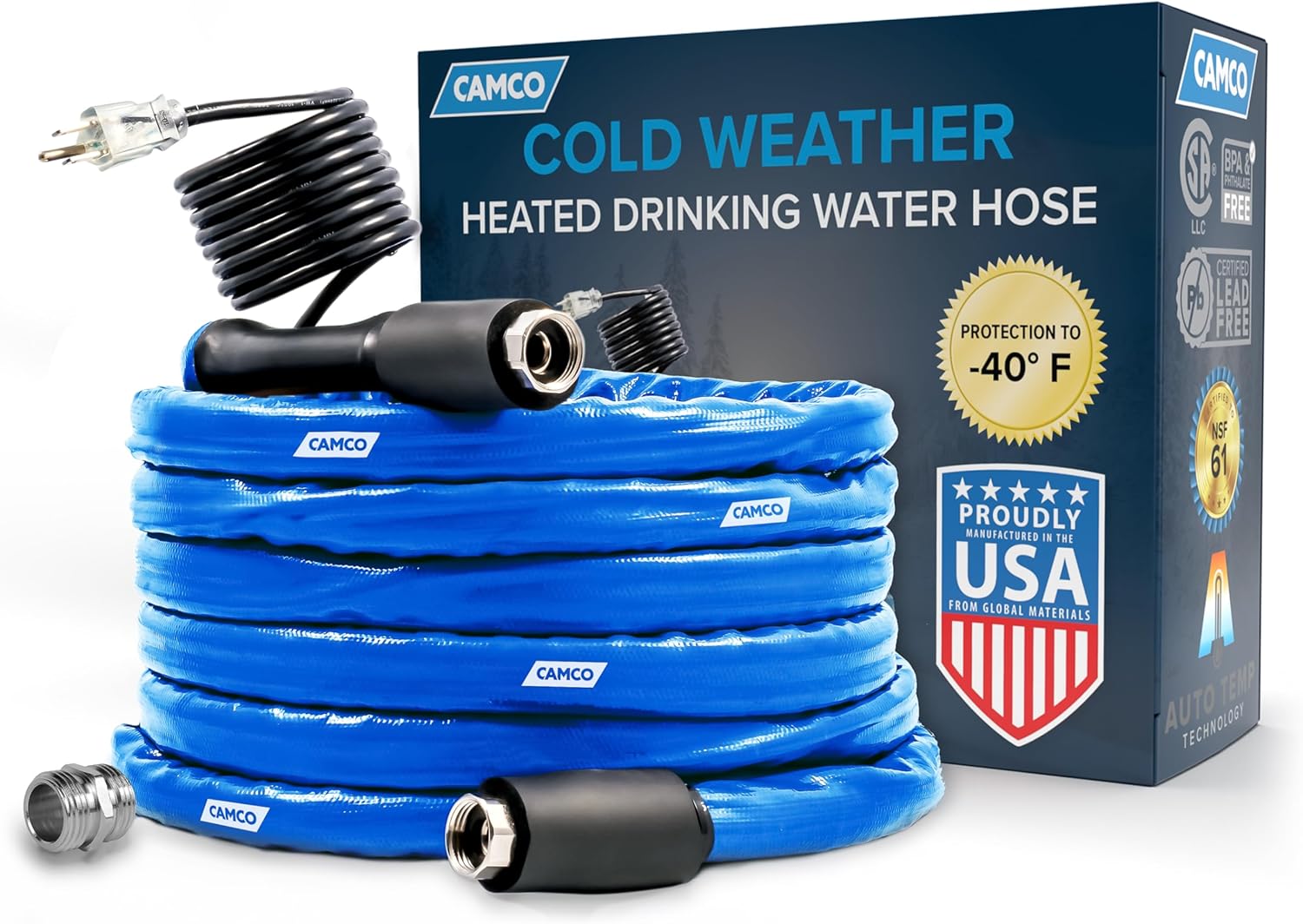 Camco 25-Ft Heated Water Hose for RVs - Freeze Protection to -40F