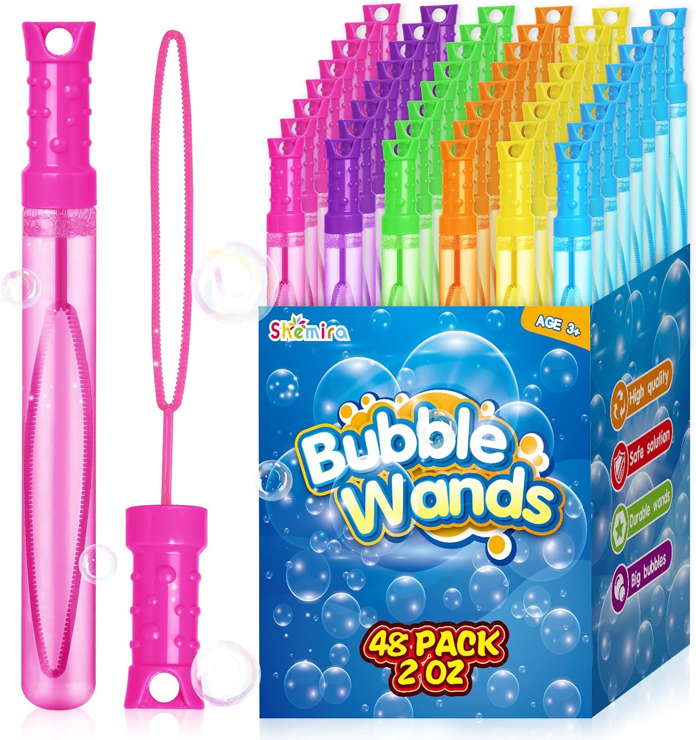 Shemira 48 Pack Bubble Wands for Kids, Perfect Party Favors