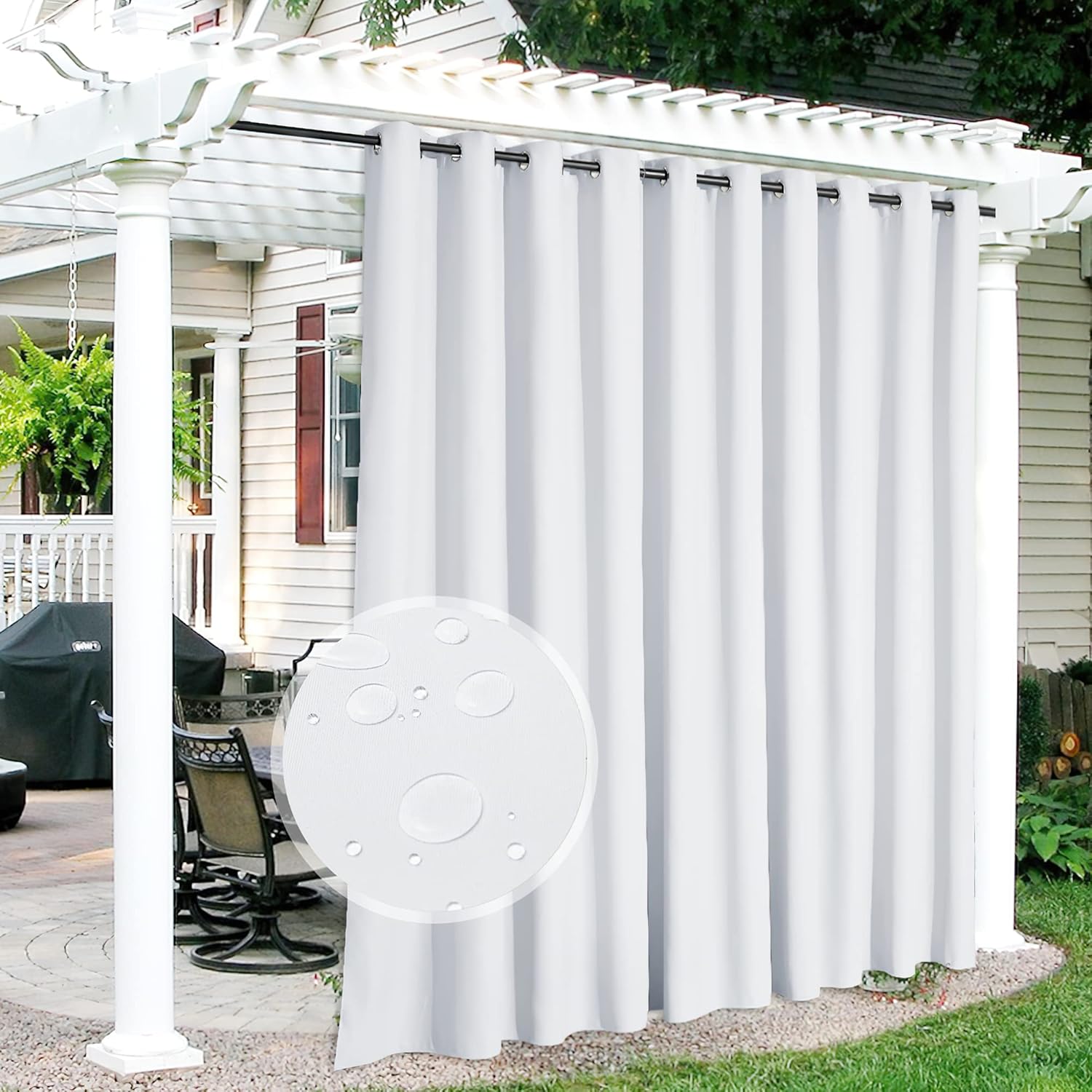 RYB HOME Outdoor White Curtains for Patio and Beach Use