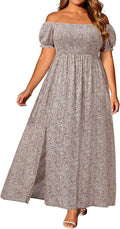 Plus Size Summer Dresses - Boho Off Shoulder Floral Maxi Dress Rayon