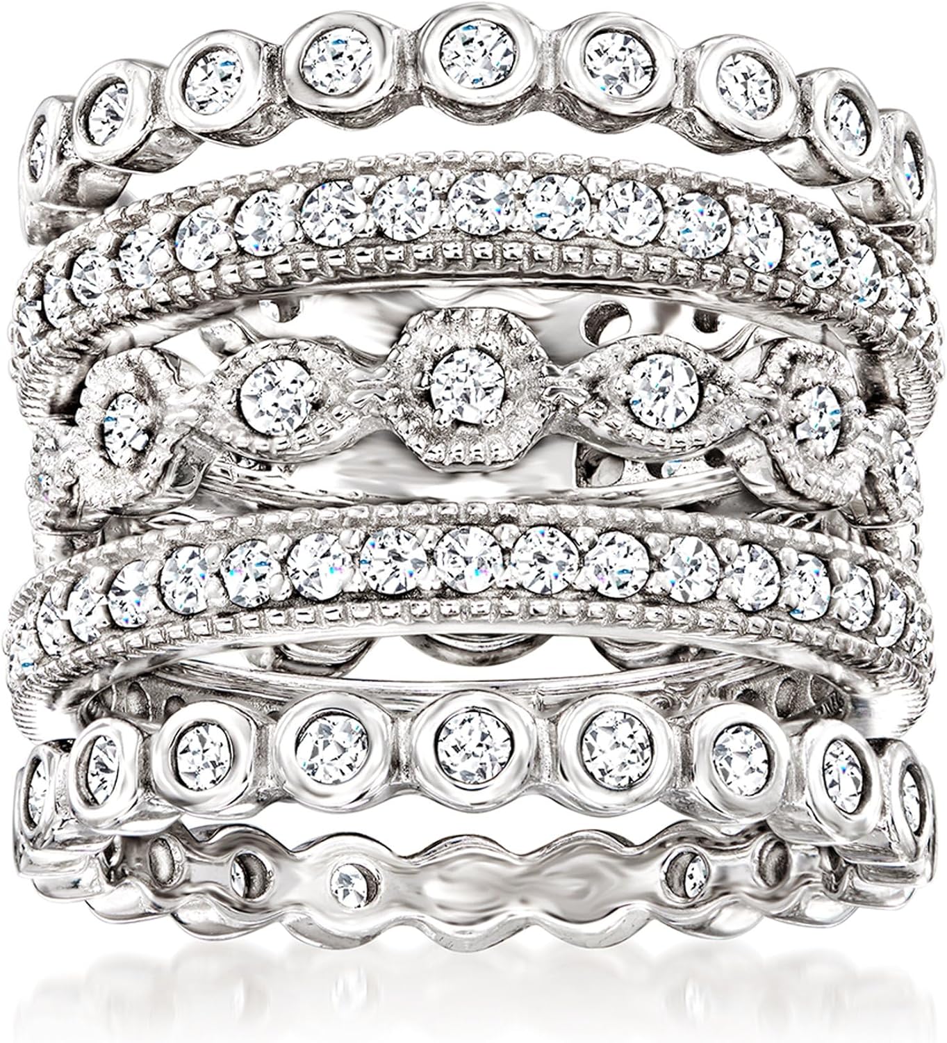 2.50 ct. t.w. CZ Jewelry Set: 5 Eternity Bands in Silver