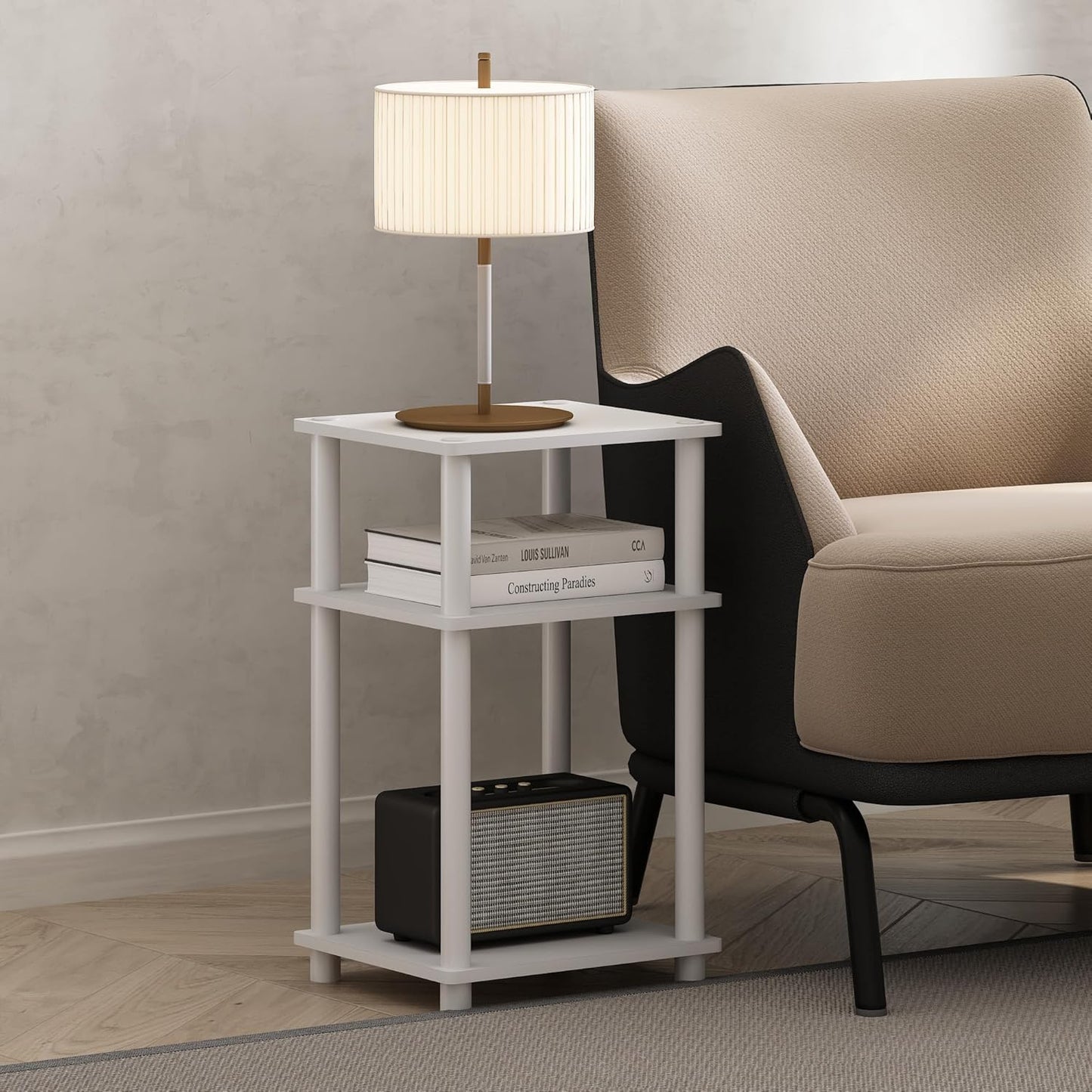 Furinno 3-Tier White Nightstand - Easy Assembly