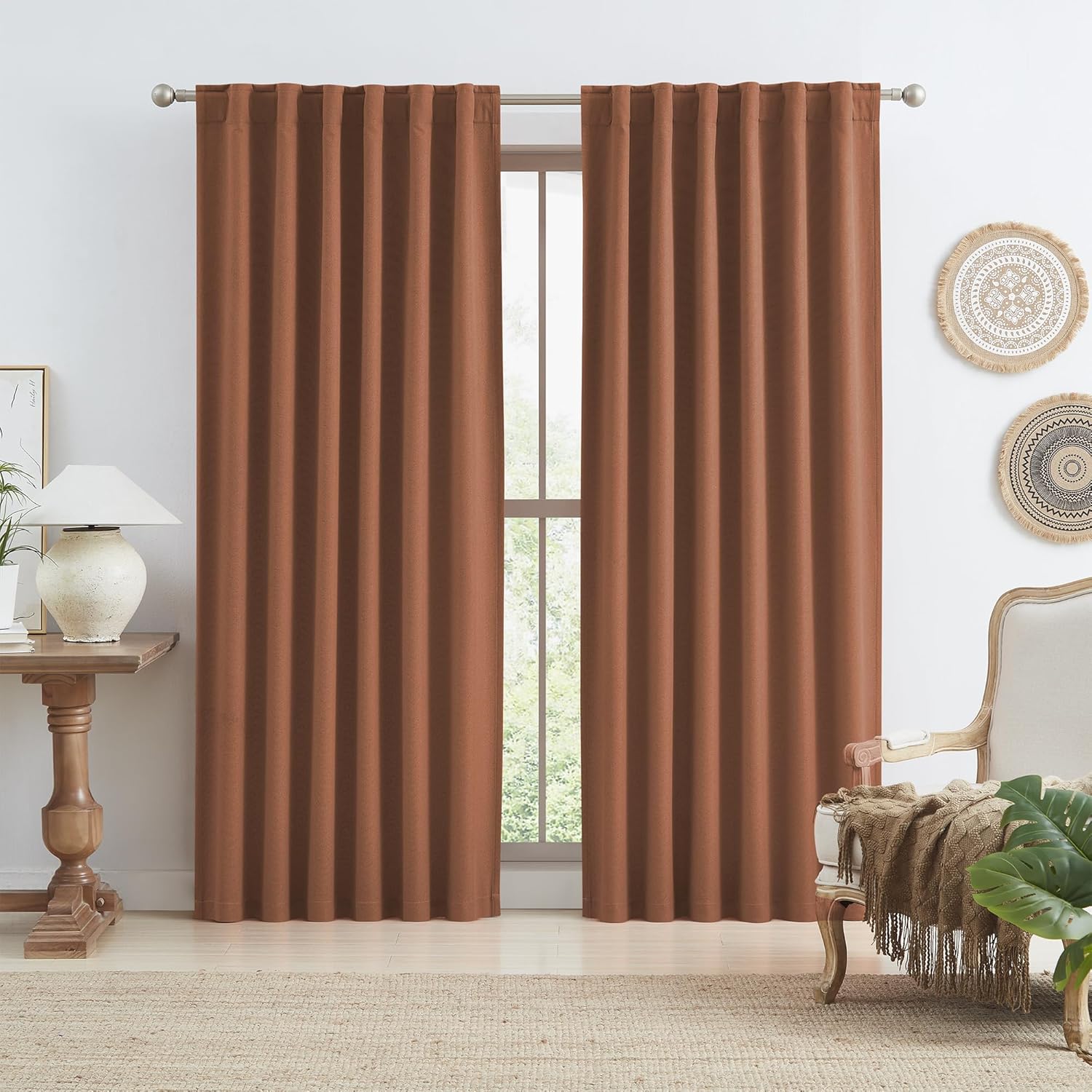 90 Inch Rust Terracotta Blackout Curtains for Cozy Bedrooms