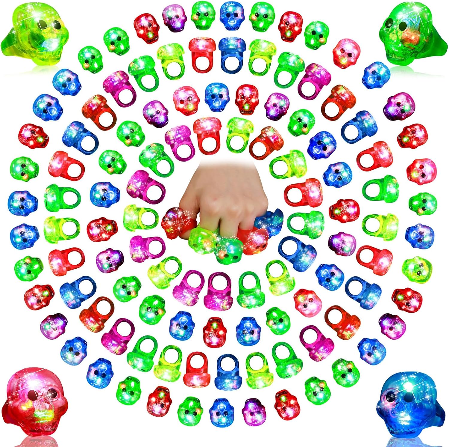 Sosation 100 Pcs Halloween Light Up Rings for Spooky Fun