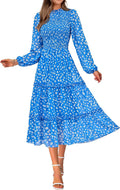 Women's Floral Fall Maxi Dress - Smocked Flowy A-Line Ruffle