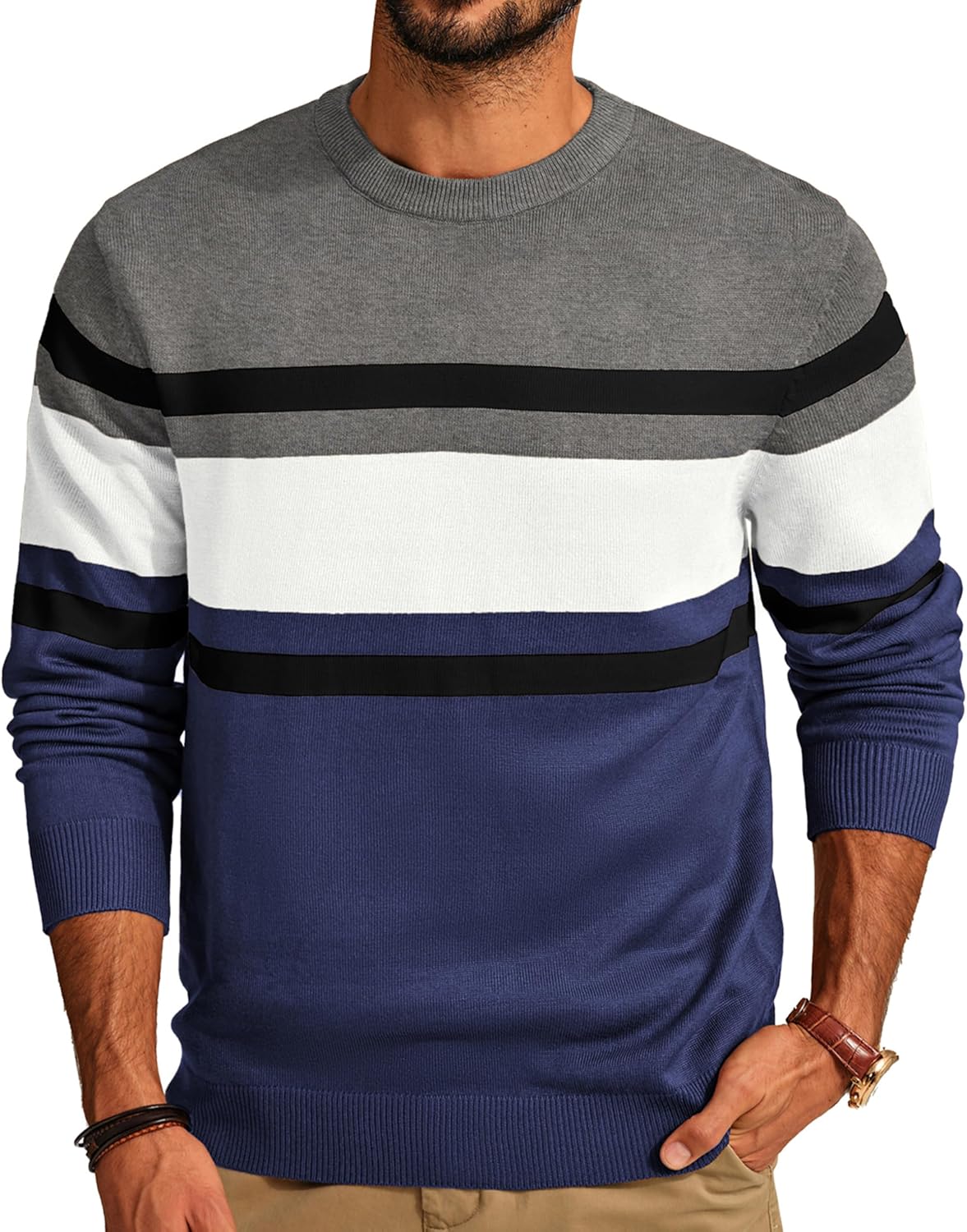 Stylish Striped Pullover Sweater for Men by PJ Paul Jones