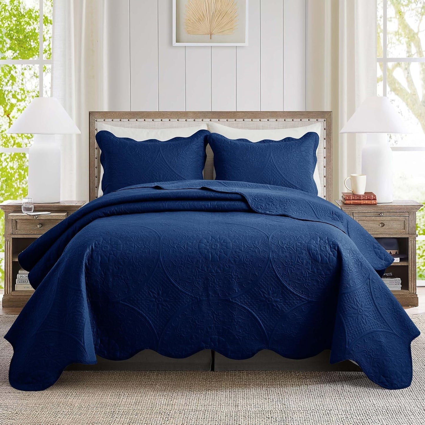 Twin Quilt Bedding Set with Floral Embossed Design for Comfort
