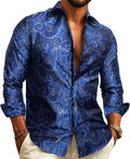 Mens Western Silk Paisley Button Down Dress Shirt - Black Paisley