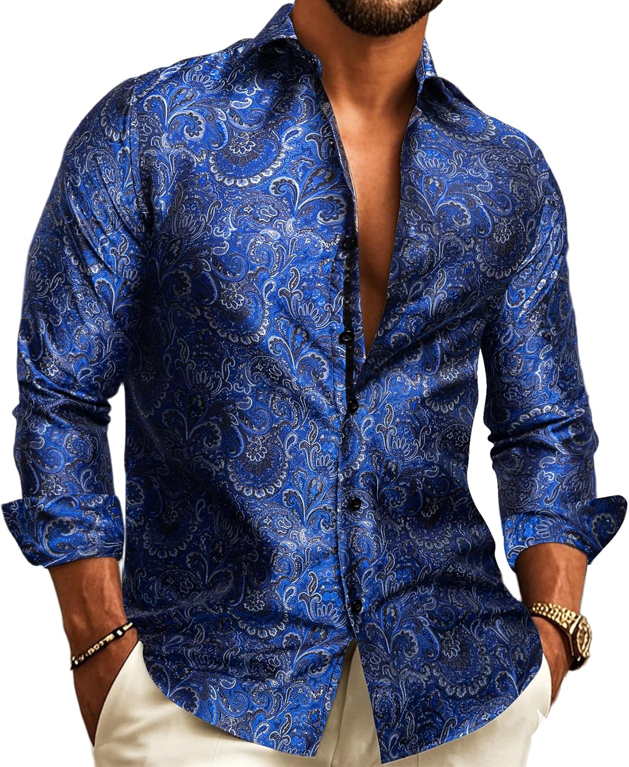 Barry.Wang Mens Western Silk Paisley Long Sleeve Shirt Review