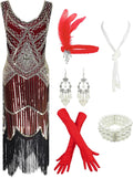1920s Gatsby Sequin Fringed Paisley Flapper Dress (Style 5P7H)