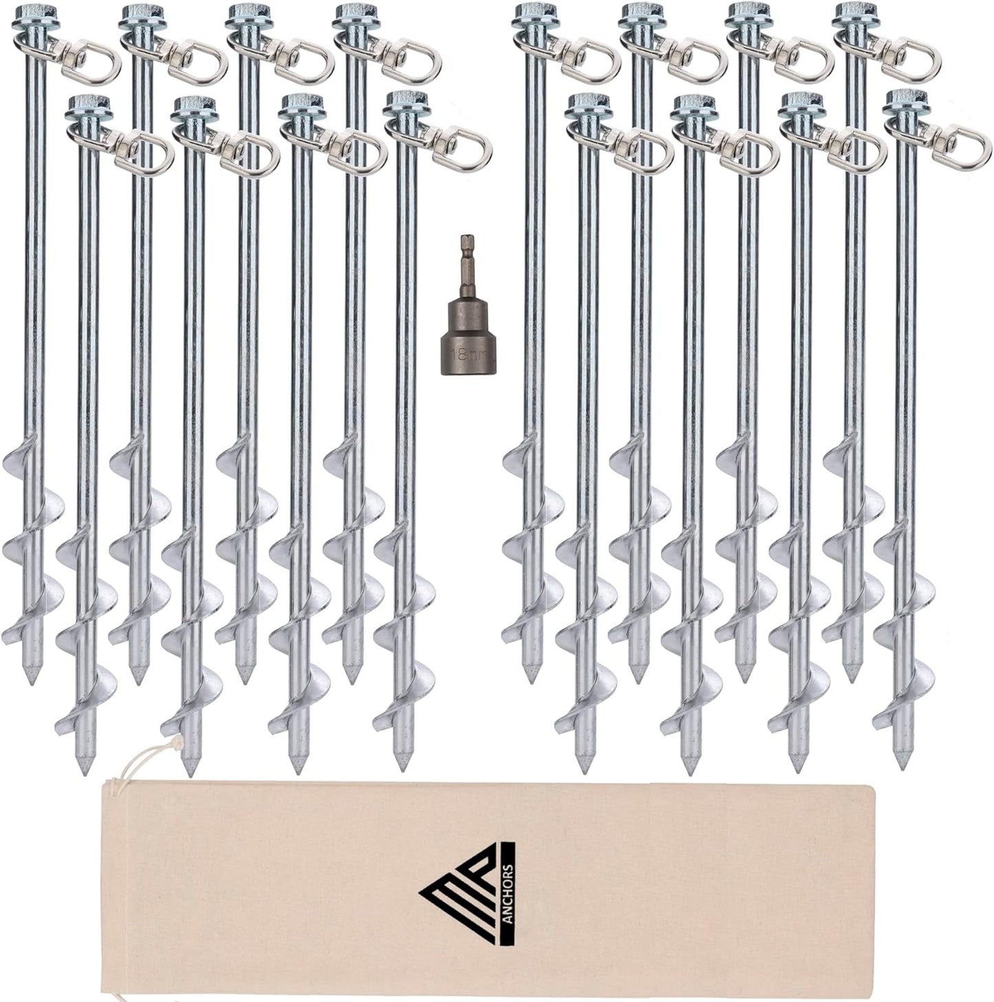 Ground Anchors Screw in 12in Set of 16 with Drill Bit for Stability