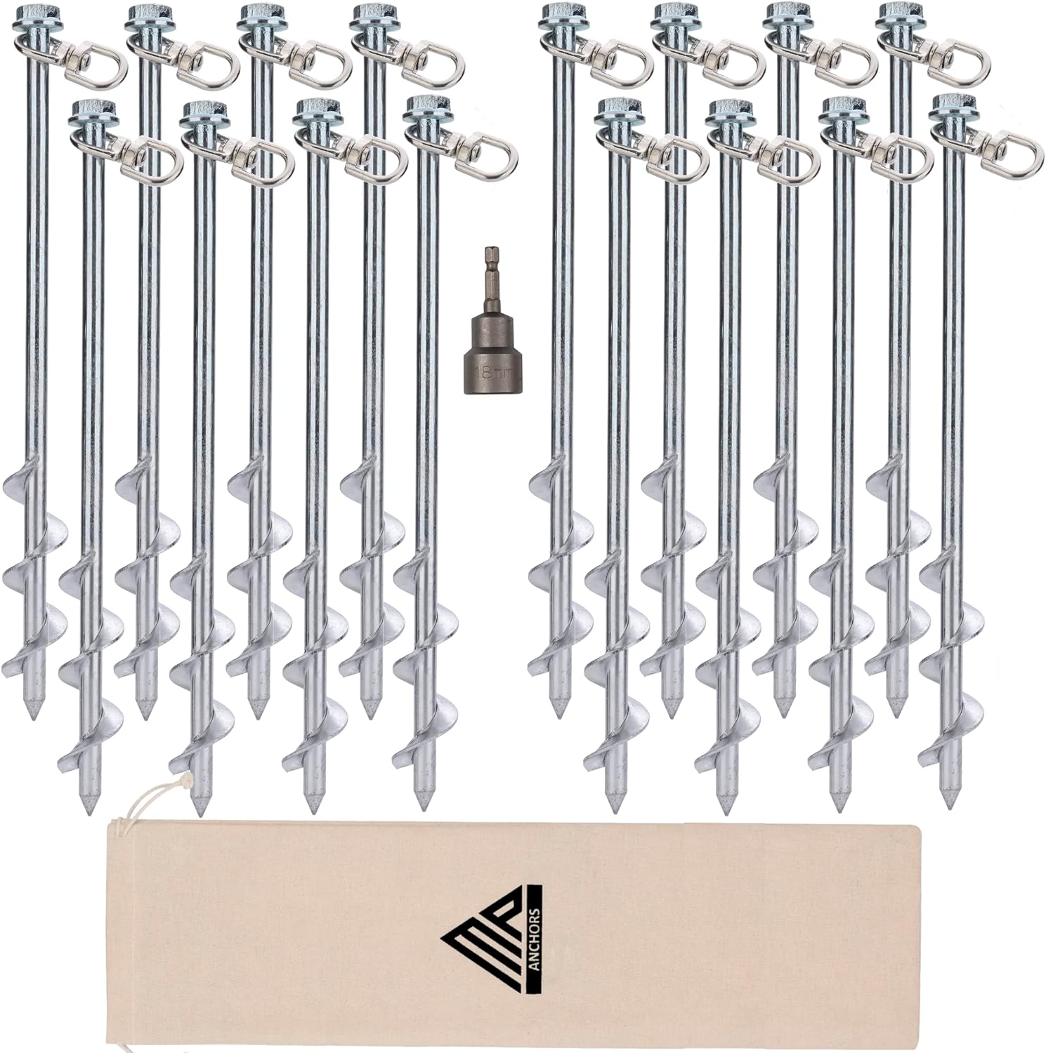 Ground Anchors Screw in 12in Set of 16 with Drill Bit for Stability
