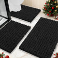 Black Bathroom Rug Set 3 Piece - Super Absorbent Chenille Bath Mats