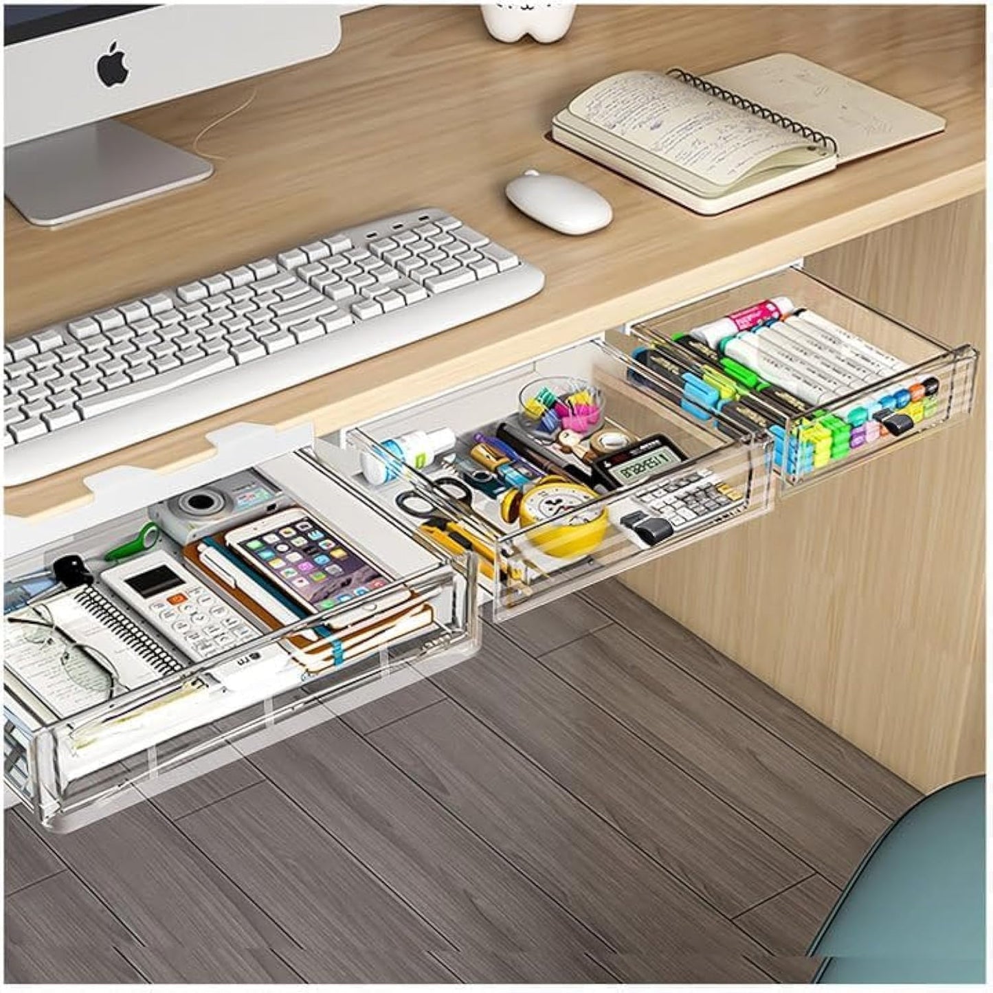 Hidden Desktop Organizers Set, Clear Plastic, Self-Adhesive