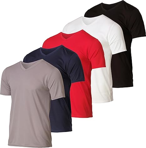 Real Essentials Men's Mesh Quick Dry V-Neck T-Shirt 5 Pack