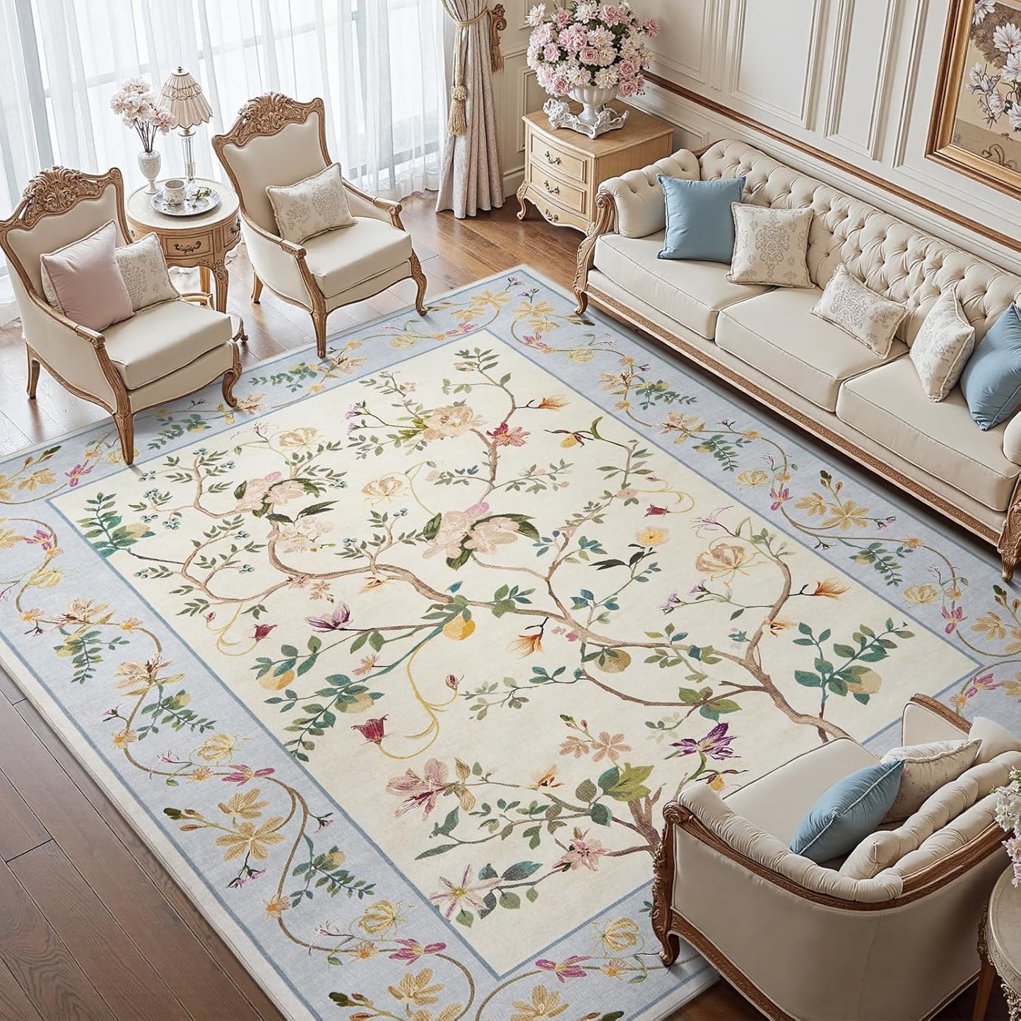 Floral 6x9 Area Rugs by jinchan - Non-Slip & Machine Washable