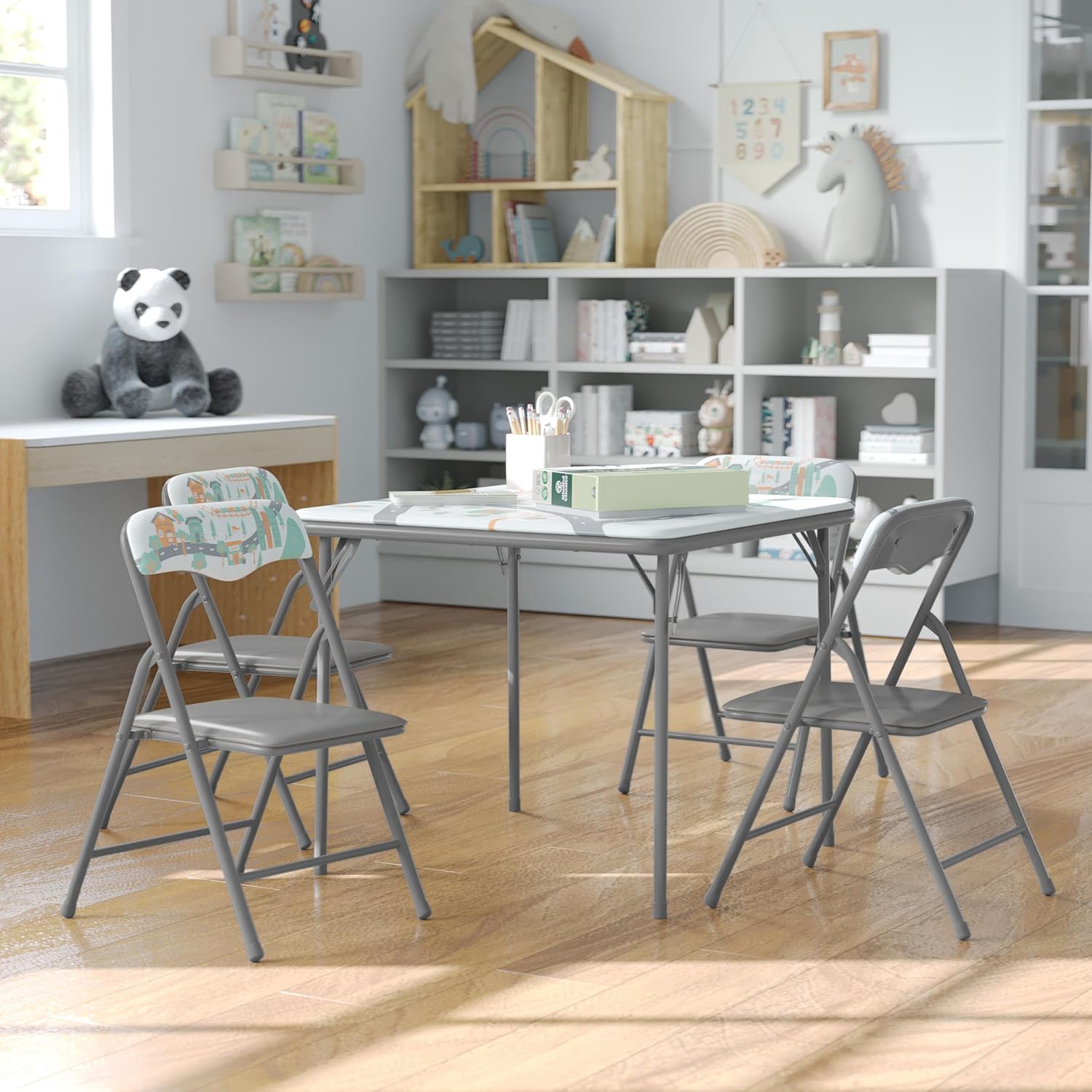 Mindy Kids 5-Piece Folding Table and Chairs Set for Playrooms
