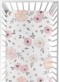 Fitted Baby Crib Sheet Pink Grey Boho Floral - Snug Fit for Cribs