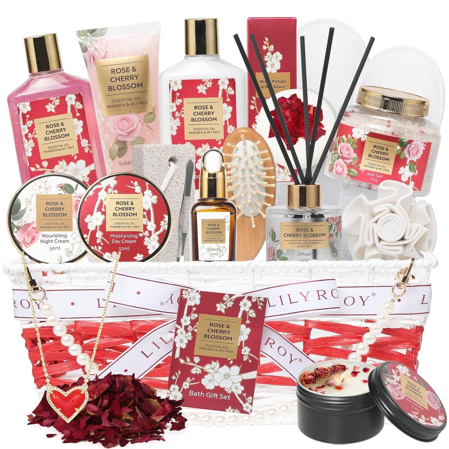 Rose & Cherry Blossom Spa Gift Set for Women - 19-Piece Luxury