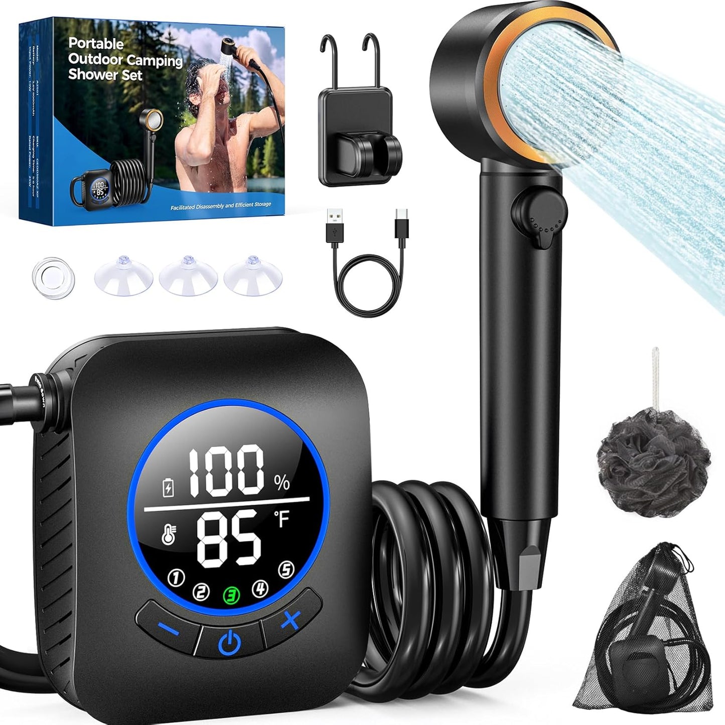 Portable Camping Shower with 8000mAh Battery and 4 Modes
