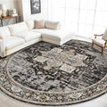 9ft Round Rug - Washable Boho Tribal Rug for Living Room
