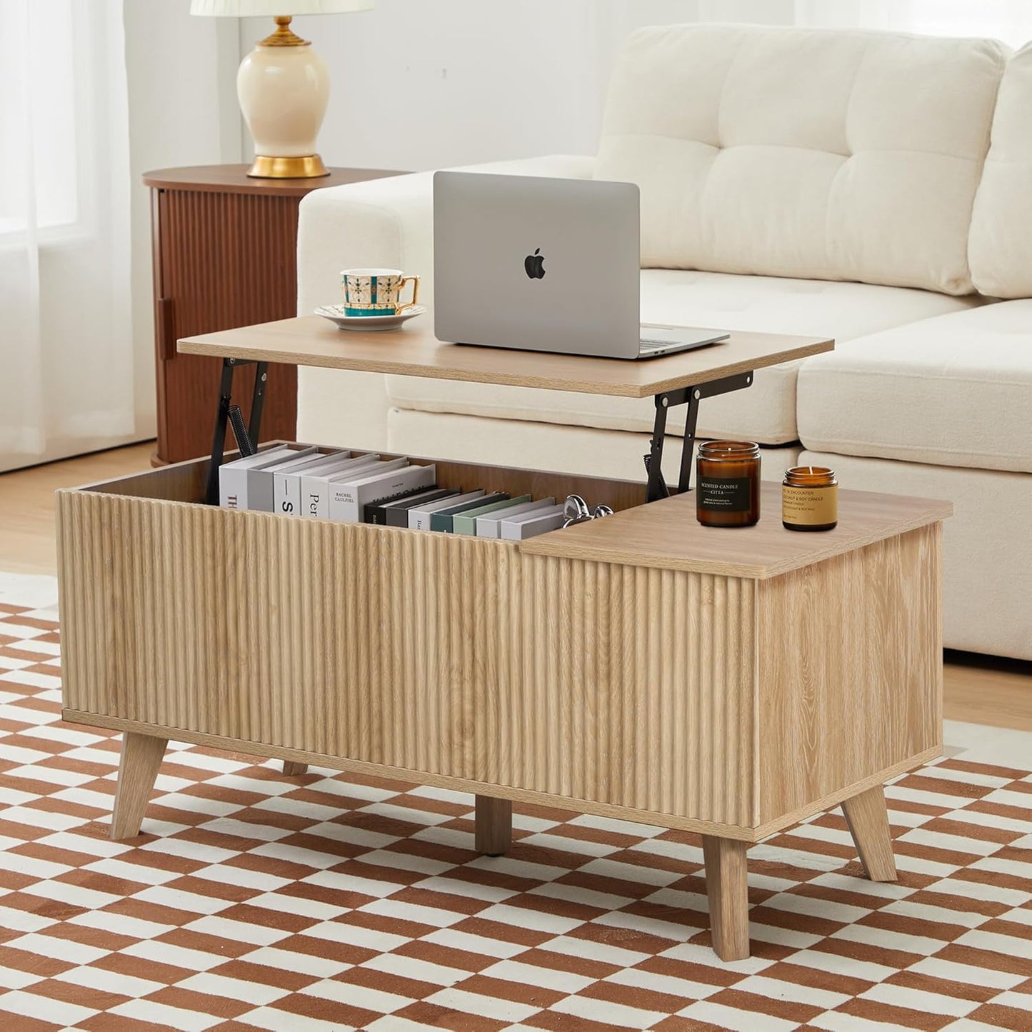 Modern Lift-Top Coffee Table with Hidden Compartment - Space Saver!
