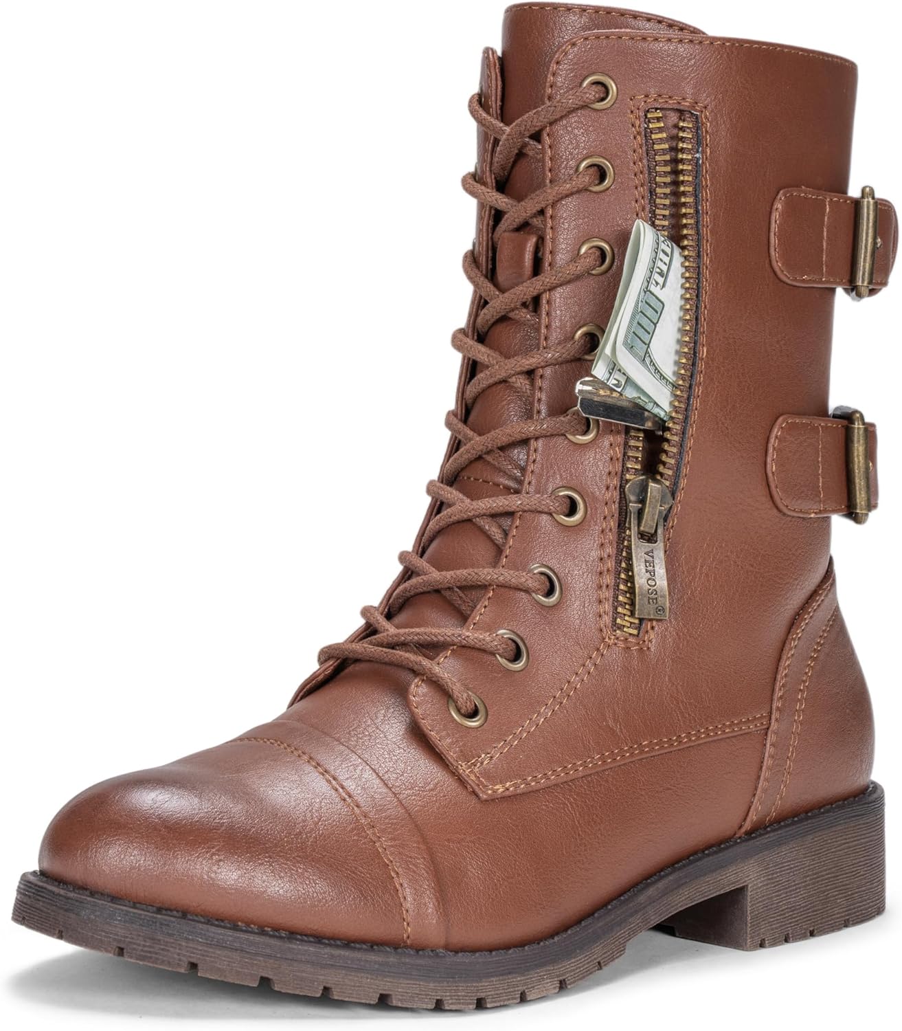 Vepose Women's Combat Boots with Wallet Pocket for Comfort